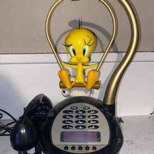 Tweety Bird on Swing Novelty Phone/Clock/Radio vintage